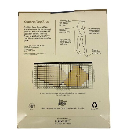 Fashion Bug Plus Size Control Top Day Sheer Pantyhose 3X-4X Off Black Sandalfoot - Picture 2 of 3